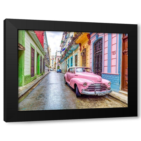 Vintage car in Havana Black Modern Wood Framed Art Print by Frank, Assaf