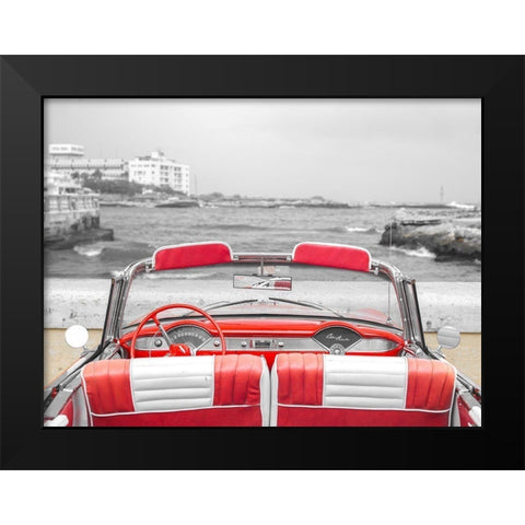 Vintage car near the beach in Cuba Black Modern Wood Framed Art Print by Frank, Assaf