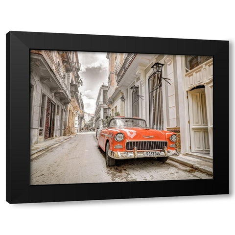 Vintage car on street of Havana-Cuba Black Modern Wood Framed Art Print by Frank, Assaf