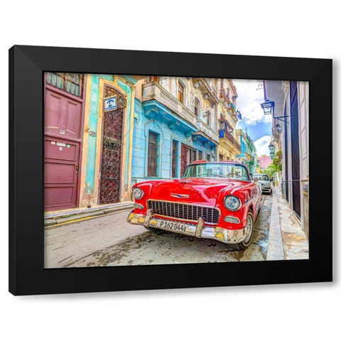 Vintage car on street of Havana, Cuba Black Modern Wood Framed Art Print by Frank, Assaf