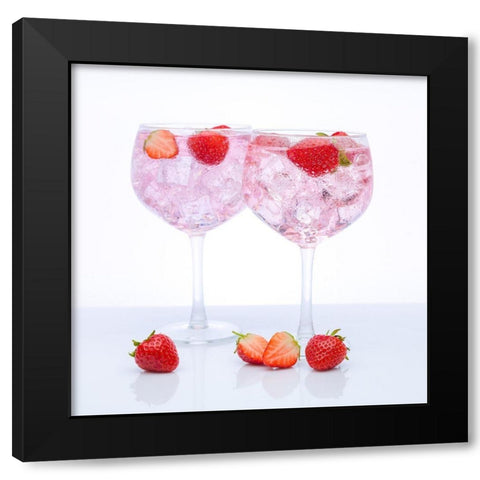 Gin with strawberries on white background Black Modern Wood Framed Art Print by Frank, Assaf