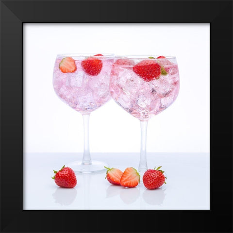Gin with strawberries on white background Black Modern Wood Framed Art Print by Frank, Assaf