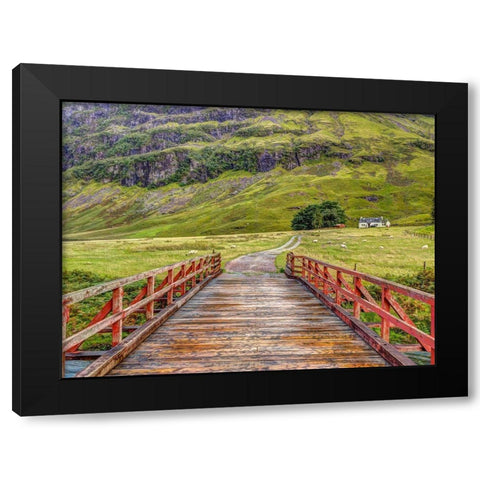 Wooden bridge over water stream at Glen Coe valley-Scotland Black Modern Wood Framed Art Print with Double Matting by Frank, Assaf
