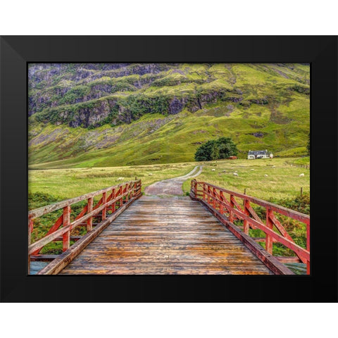 Wooden bridge over water stream at Glen Coe valley-Scotland Black Modern Wood Framed Art Print by Frank, Assaf