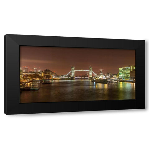 Tower Bridge and HMS Belfast at night Black Modern Wood Framed Art Print with Double Matting by Frank, Assaf