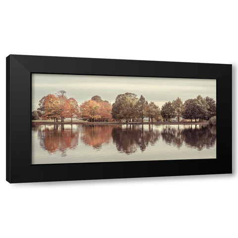 Reflection of autumn trees in a still lake. Black Modern Wood Framed Art Print by Frank, Assaf