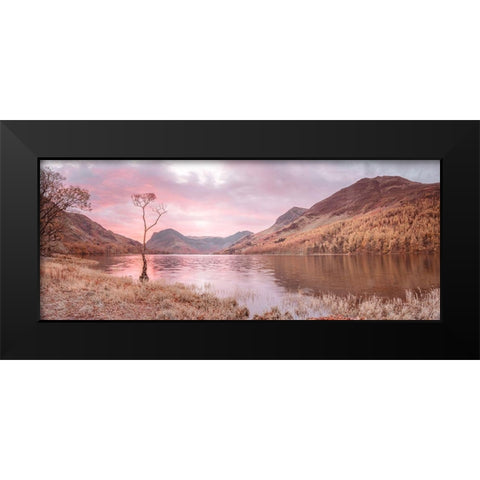 Lake surrounded by mountains Black Modern Wood Framed Art Print by Frank, Assaf