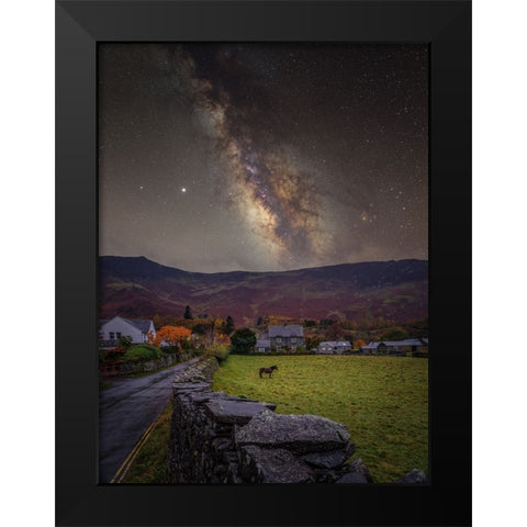 Horse under the stras, Grange, Borrowdale,-District Black Modern Wood Framed Art Print by Frank, Assaf