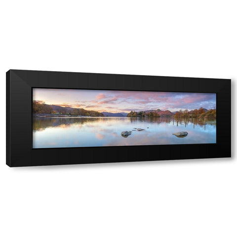 Lake surrounded by mountains Black Modern Wood Framed Art Print by Frank, Assaf