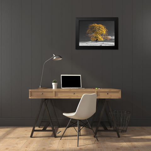 Tree on a hill-yellow-gold Black Modern Wood Framed Art Print by Frank, Assaf