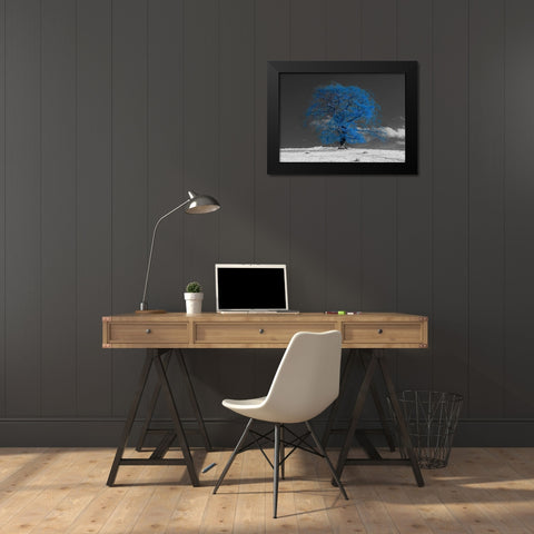 Tree on a hill-blue Black Modern Wood Framed Art Print by Frank, Assaf