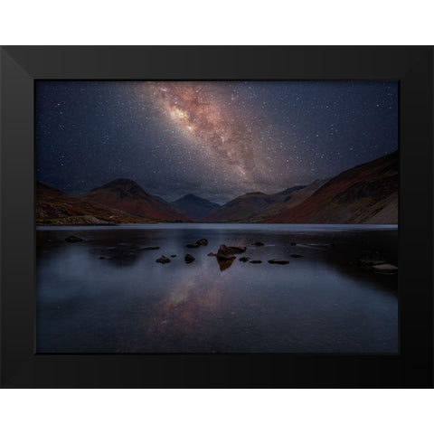 Milky Way across Wastwater,-District Black Modern Wood Framed Art Print by Frank, Assaf