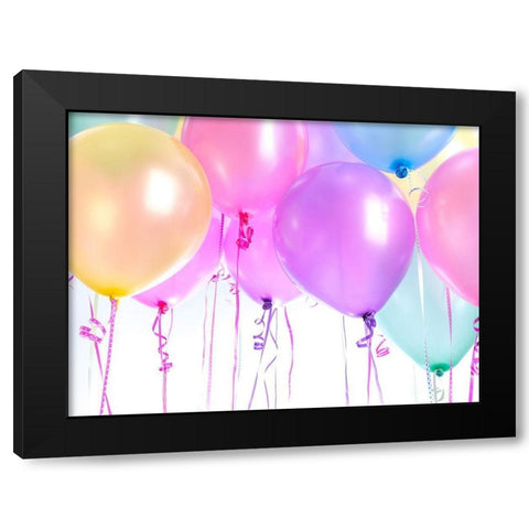 Multi coloured ballons Black Modern Wood Framed Art Print by Frank, Assaf