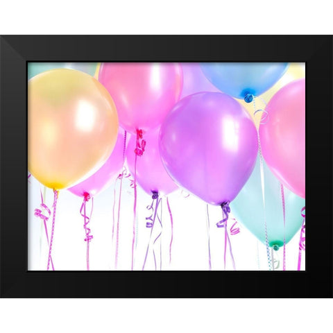 Multi coloured ballons Black Modern Wood Framed Art Print by Frank, Assaf
