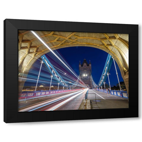 Tower Bridge strip lights Black Modern Wood Framed Art Print with Double Matting by Frank, Assaf