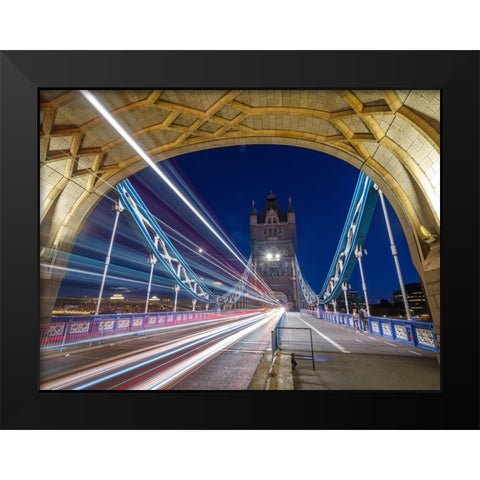 Tower Bridge strip lights Black Modern Wood Framed Art Print by Frank, Assaf