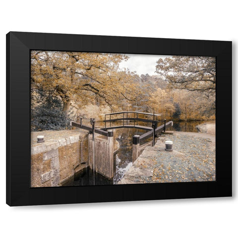 Canal lock Black Modern Wood Framed Art Print with Double Matting by Frank, Assaf