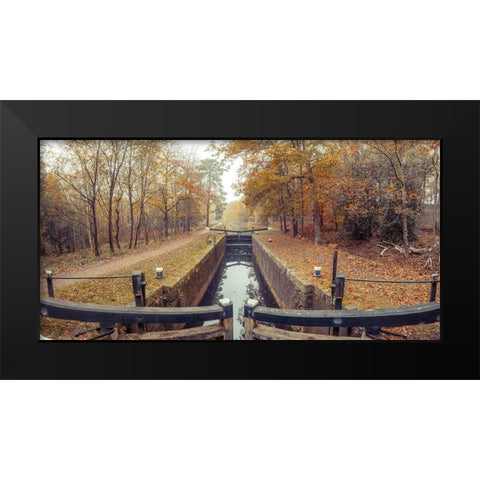 Canal through forest Black Modern Wood Framed Art Print by Frank, Assaf