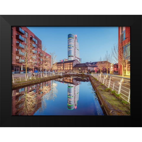 Canal reflections, Leeds Black Modern Wood Framed Art Print by Frank, Assaf