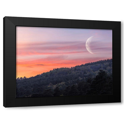 Moon sunset hillside Black Modern Wood Framed Art Print with Double Matting by Frank, Assaf