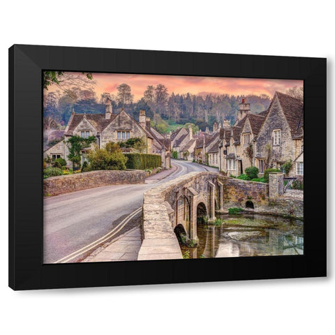Stone cottages-Castle Combe Black Modern Wood Framed Art Print by Frank, Assaf