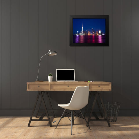 AF20050506 Shanghai Skyline Night 001C05 Black Modern Wood Framed Art Print by Frank, Assaf
