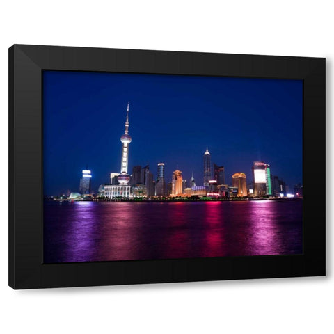 AF20050506 Shanghai Skyline Night 001C05 Black Modern Wood Framed Art Print with Double Matting by Frank, Assaf