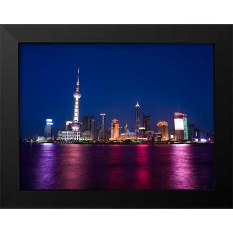 AF20050506 Shanghai Skyline Night 001C05 Black Modern Wood Framed Art Print by Frank, Assaf