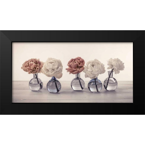 Peonies in glass bottles Black Modern Wood Framed Art Print by Frank, Assaf