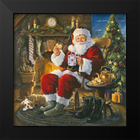 Santa Cookie Break Black Modern Wood Framed Art Print by Comish, Susan