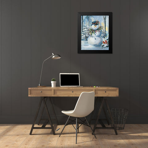Berry Christmas Black Modern Wood Framed Art Print by Comish, Susan