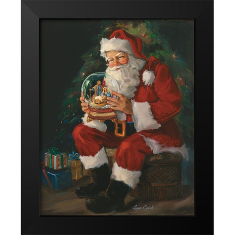 Santa Snowglobe Black Modern Wood Framed Art Print by Comish, Susan
