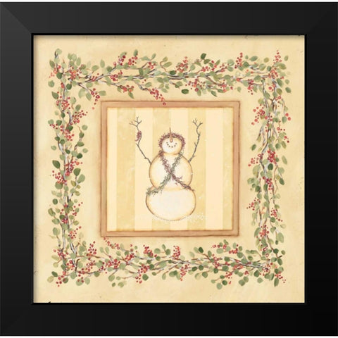 Priaising Snowman Black Modern Wood Framed Art Print by Marrott, Stephanie