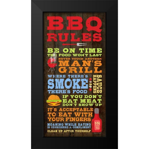 BBQ Rules Black Modern Wood Framed Art Print by Marrott, Stephanie