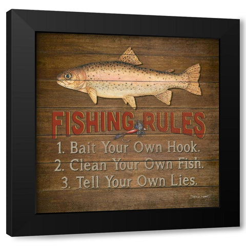 Fishing Rules Black Modern Wood Framed Art Print by Marrott, Stephanie