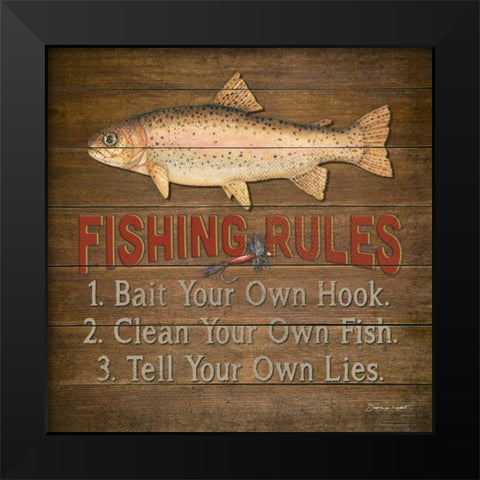 Fishing Rules Black Modern Wood Framed Art Print by Marrott, Stephanie