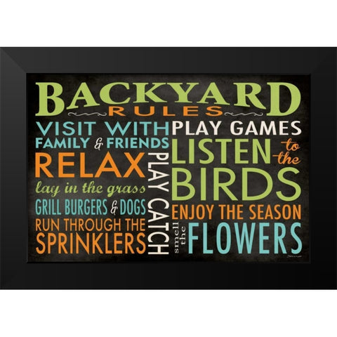 Backyard Rules Black Modern Wood Framed Art Print by Marrott, Stephanie