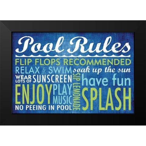 Pool Rules Black Modern Wood Framed Art Print by Marrott, Stephanie