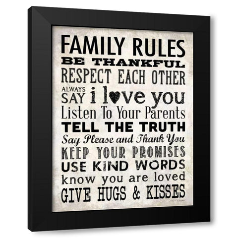 Family Rules - Cream Black Modern Wood Framed Art Print with Double Matting by Marrott, Stephanie