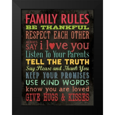 Family Rules - Color Black Modern Wood Framed Art Print by Marrott, Stephanie