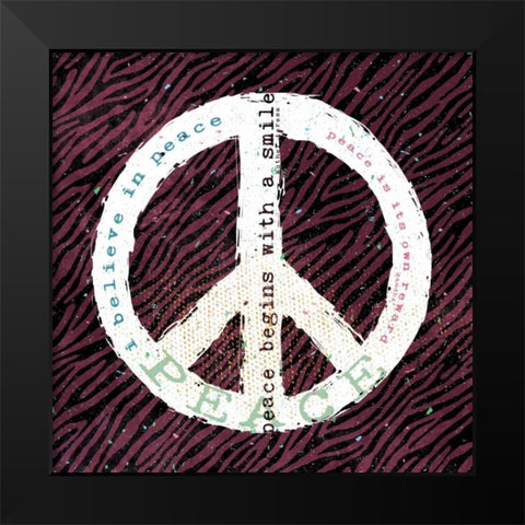 Peace Smile Zebra Black Modern Wood Framed Art Print by Marrott, Stephanie