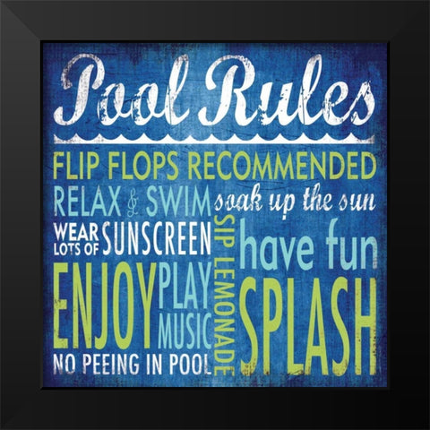 Pool Rules Black Modern Wood Framed Art Print by Marrott, Stephanie