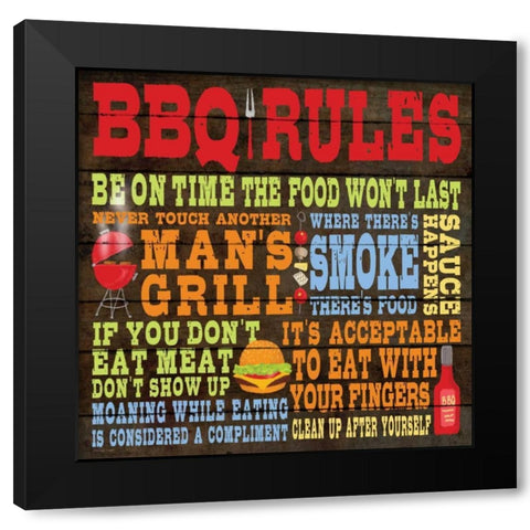 BBQ Rules Black Modern Wood Framed Art Print with Double Matting by Marrott, Stephanie