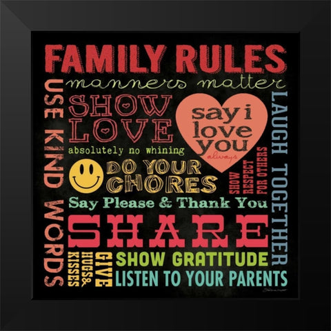 Family Rules I Black Modern Wood Framed Art Print by Marrott, Stephanie