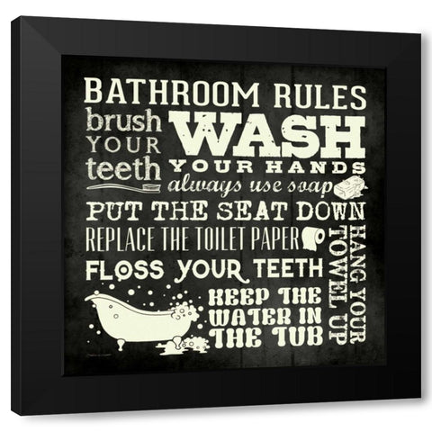Bath Rules - Black Black Modern Wood Framed Art Print with Double Matting by Marrott, Stephanie