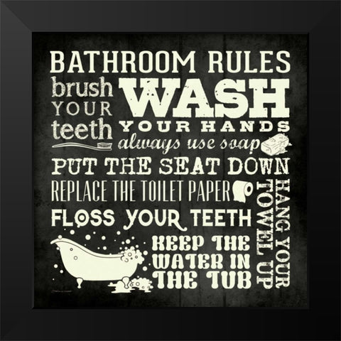 Bath Rules - Black Black Modern Wood Framed Art Print by Marrott, Stephanie