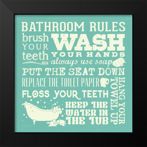 Bath Rules - Green Black Modern Wood Framed Art Print by Marrott, Stephanie
