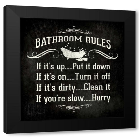 Bathroom Rules - Black Black Modern Wood Framed Art Print by Marrott, Stephanie