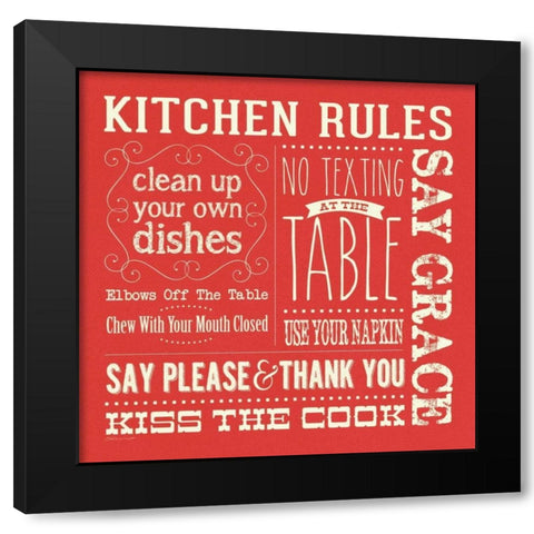 Kitchen Rules - Red Square Black Modern Wood Framed Art Print with Double Matting by Marrott, Stephanie