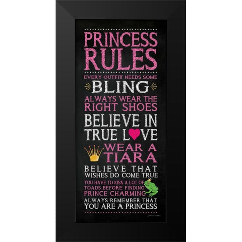 Princess Rules Black Modern Wood Framed Art Print by Marrott, Stephanie